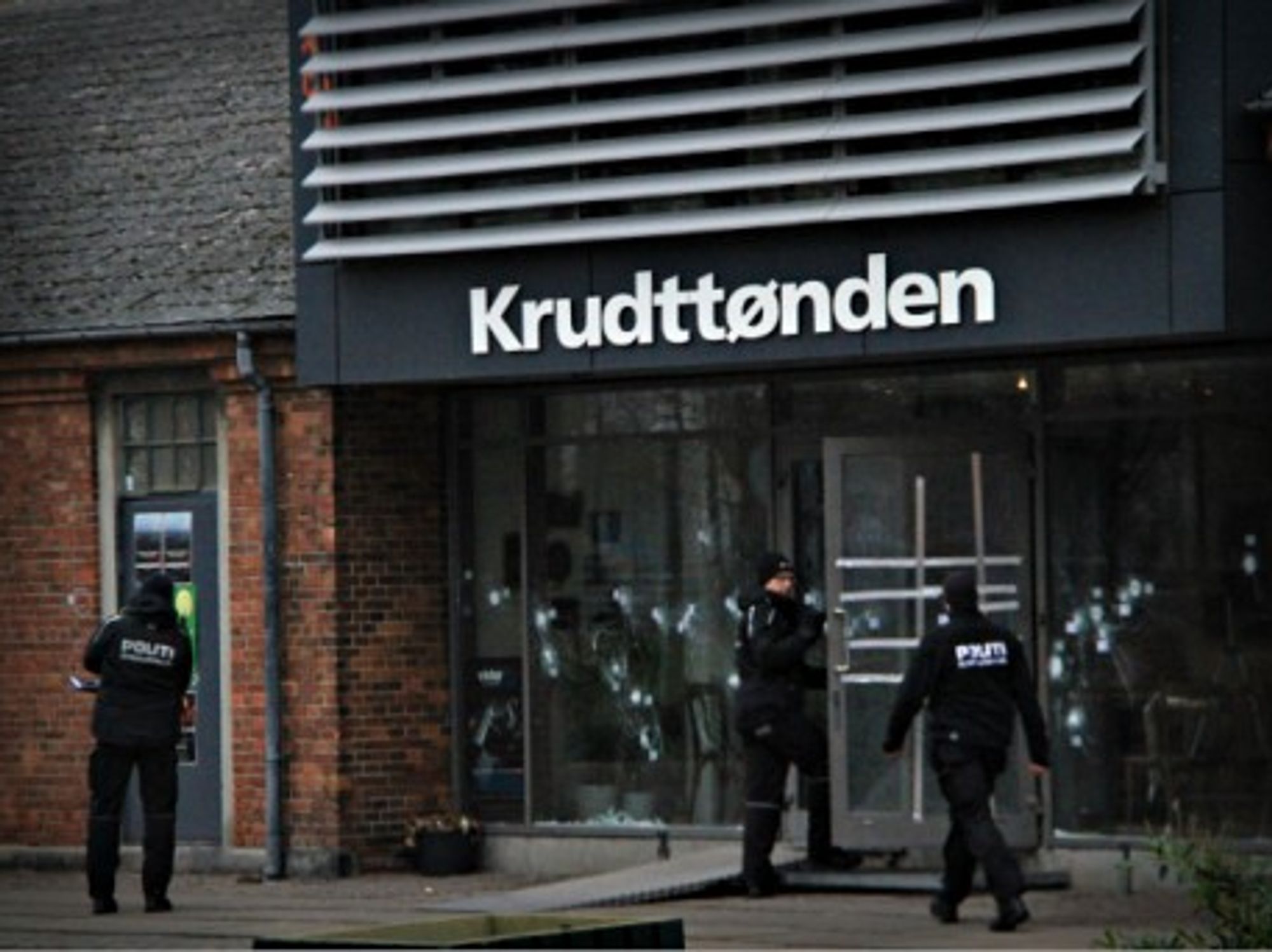 Danish policemen at Copenhagen's cultural center Krudttoenden that was attacked on Feb. 15