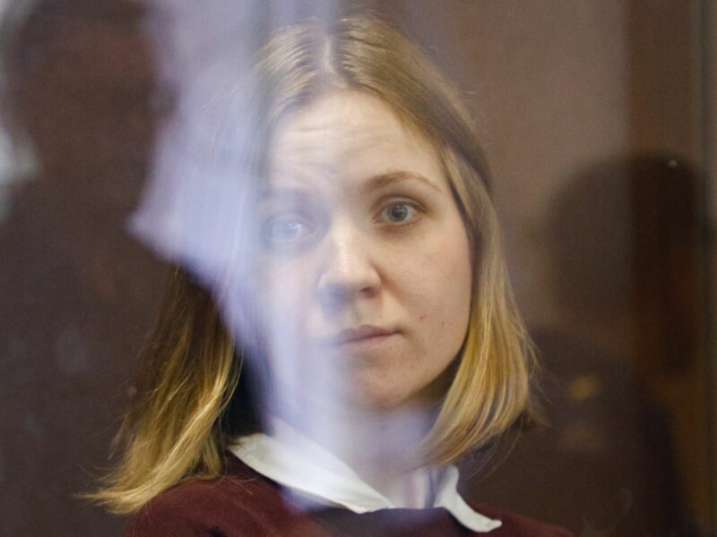 Darya Trepova, arrested on suspicion of complicity in the Strit-Bar cafe bombing and assassination of pro-invasion blogger Vladlen Tatarsky, at a hearing in Moscow's Basmanny District Court.
