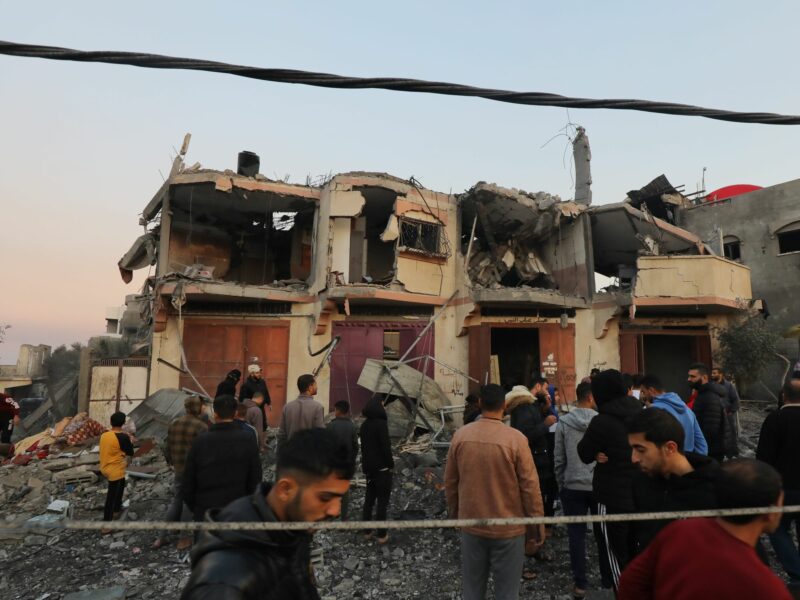 December 20, 2023, Dair El-Balah, Gaza Strip, Palestinian Territory: Palestinians inspect the damage to a residential building belonging following Israeli bombardment on Dair El-Balah central of Gaza Stri