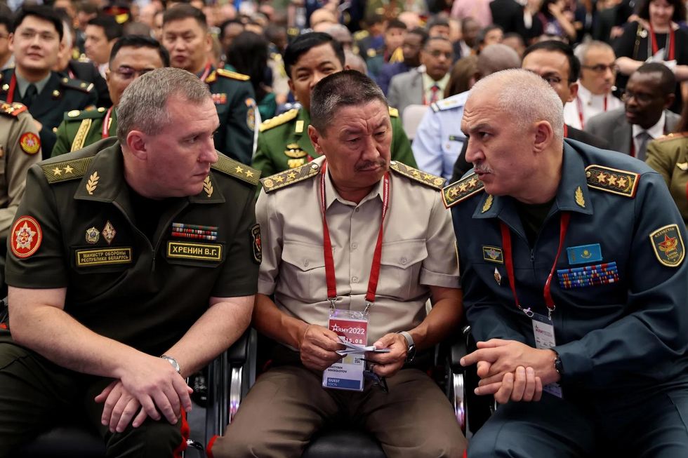 Defense Ministers for Belarus, Kyrgyzstan and Kazakhstan attend the opening of the Army 2022 International Military and Technical Forum in the Moscow region on Aug. 15, 2022.