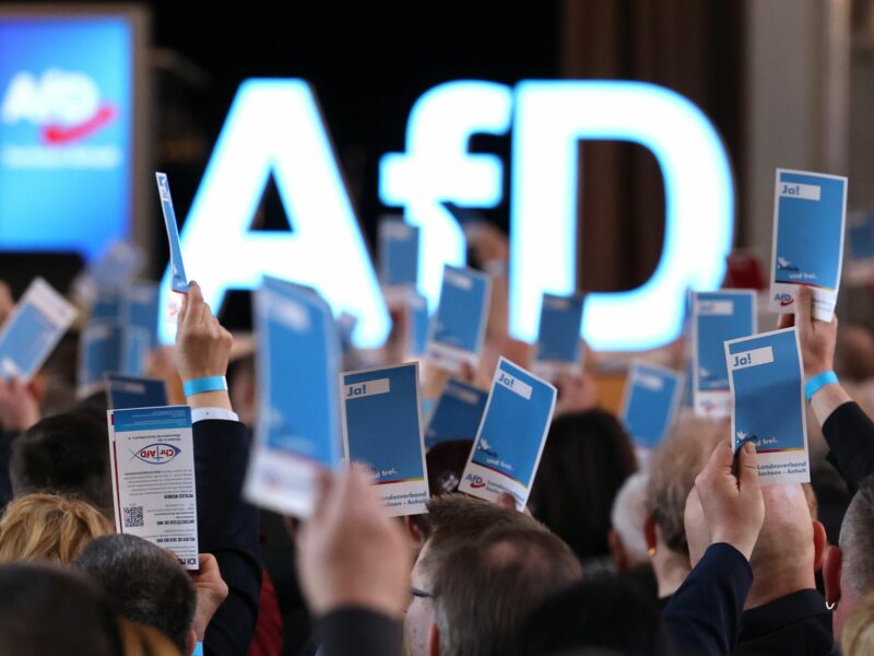 Delegates vote at the state party conference of the AfD Saxony-Anhalt in Magdeburg.
