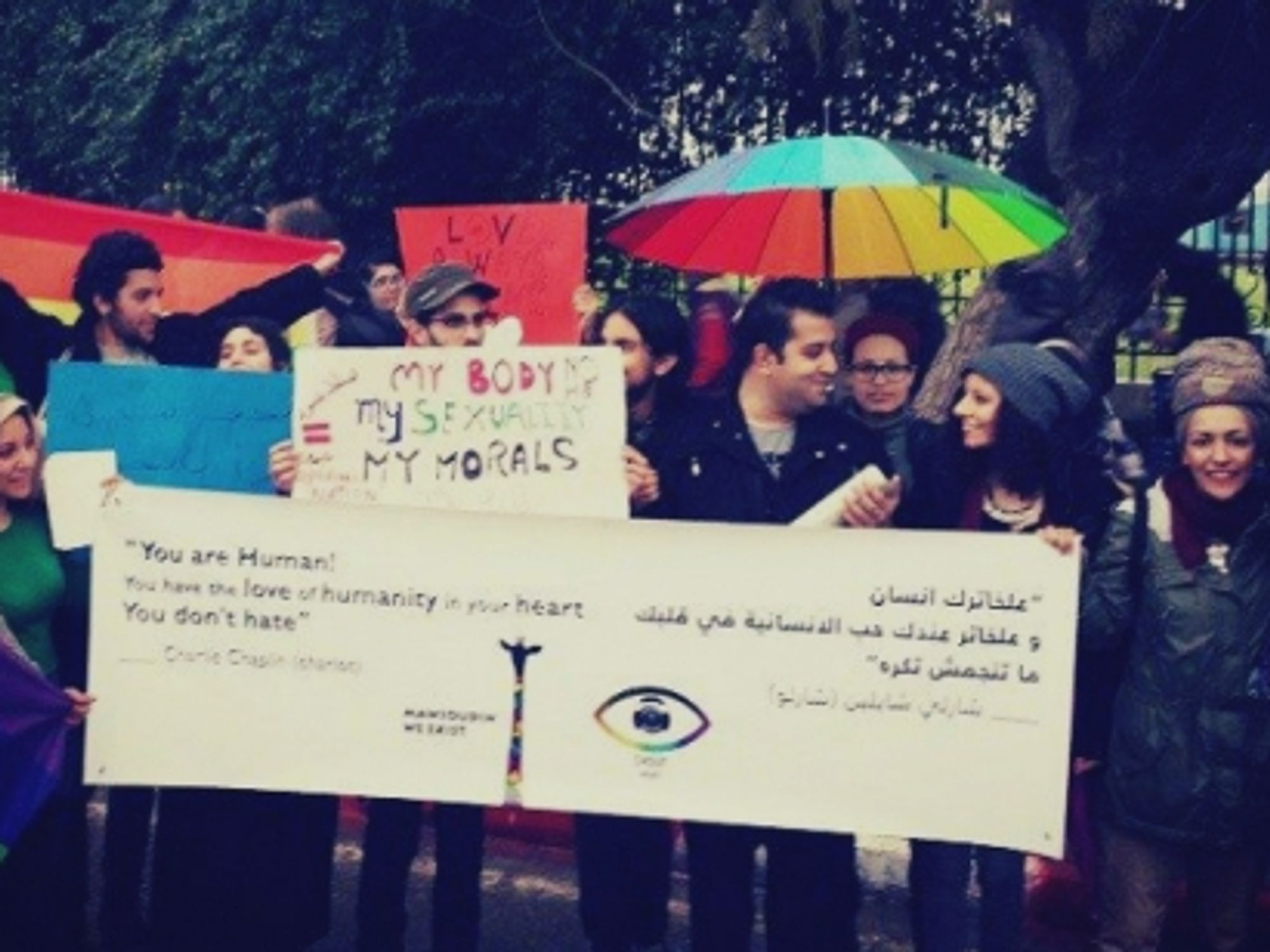 Demonstrating for gay rights in Tunisia.