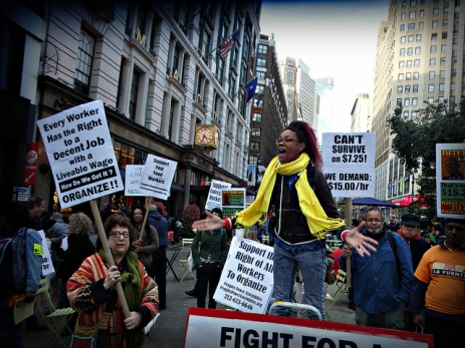 Demonstrating in NYC for a raise in the minimum wage.