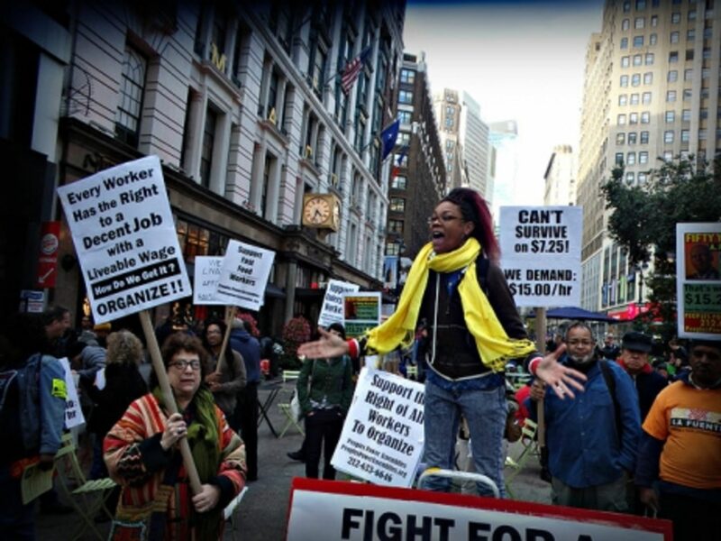 Demonstrating in NYC for a raise in the minimum wage.