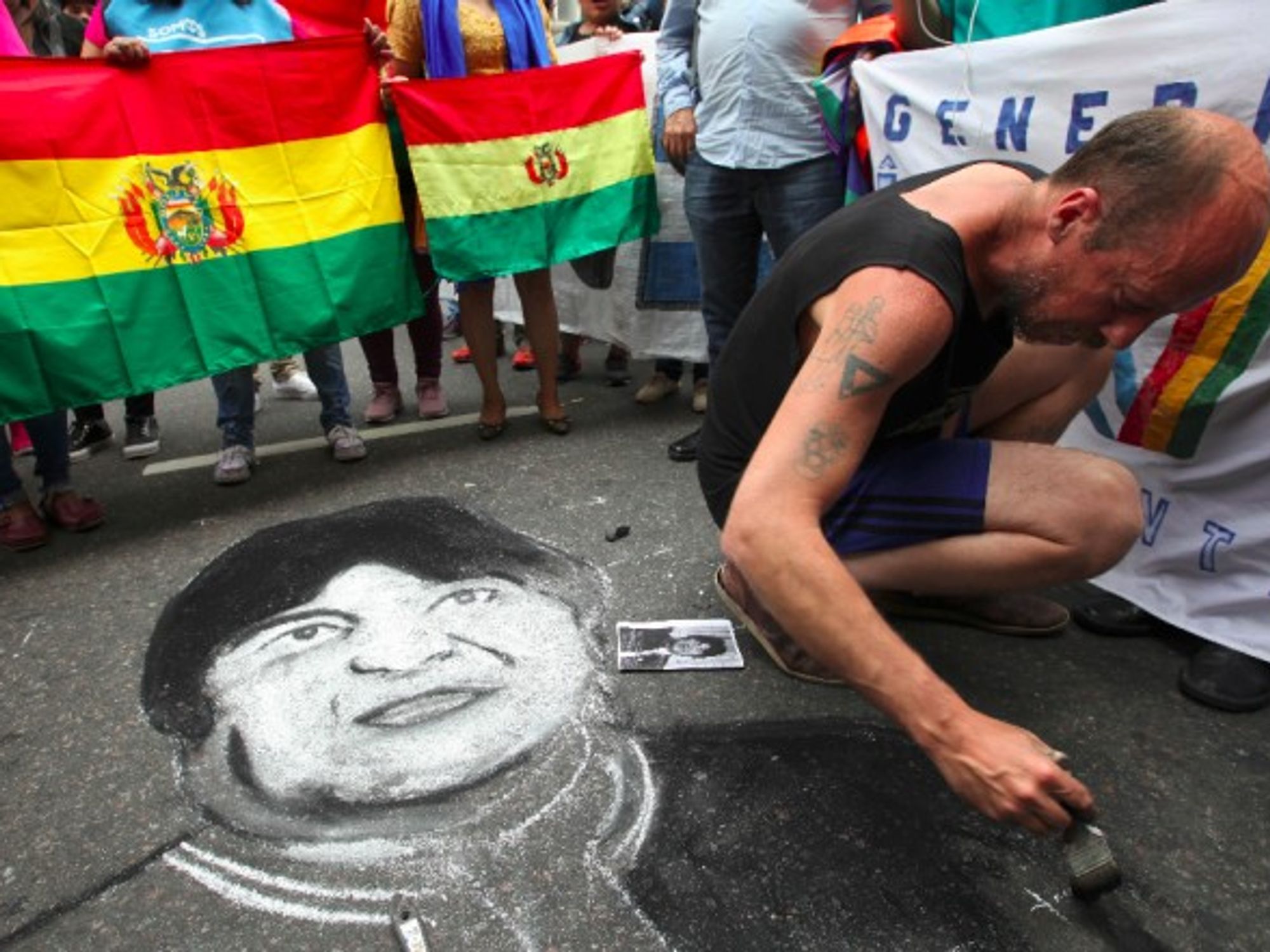 Demonstrators in Buenos Aires outside the Bolivian Embassy