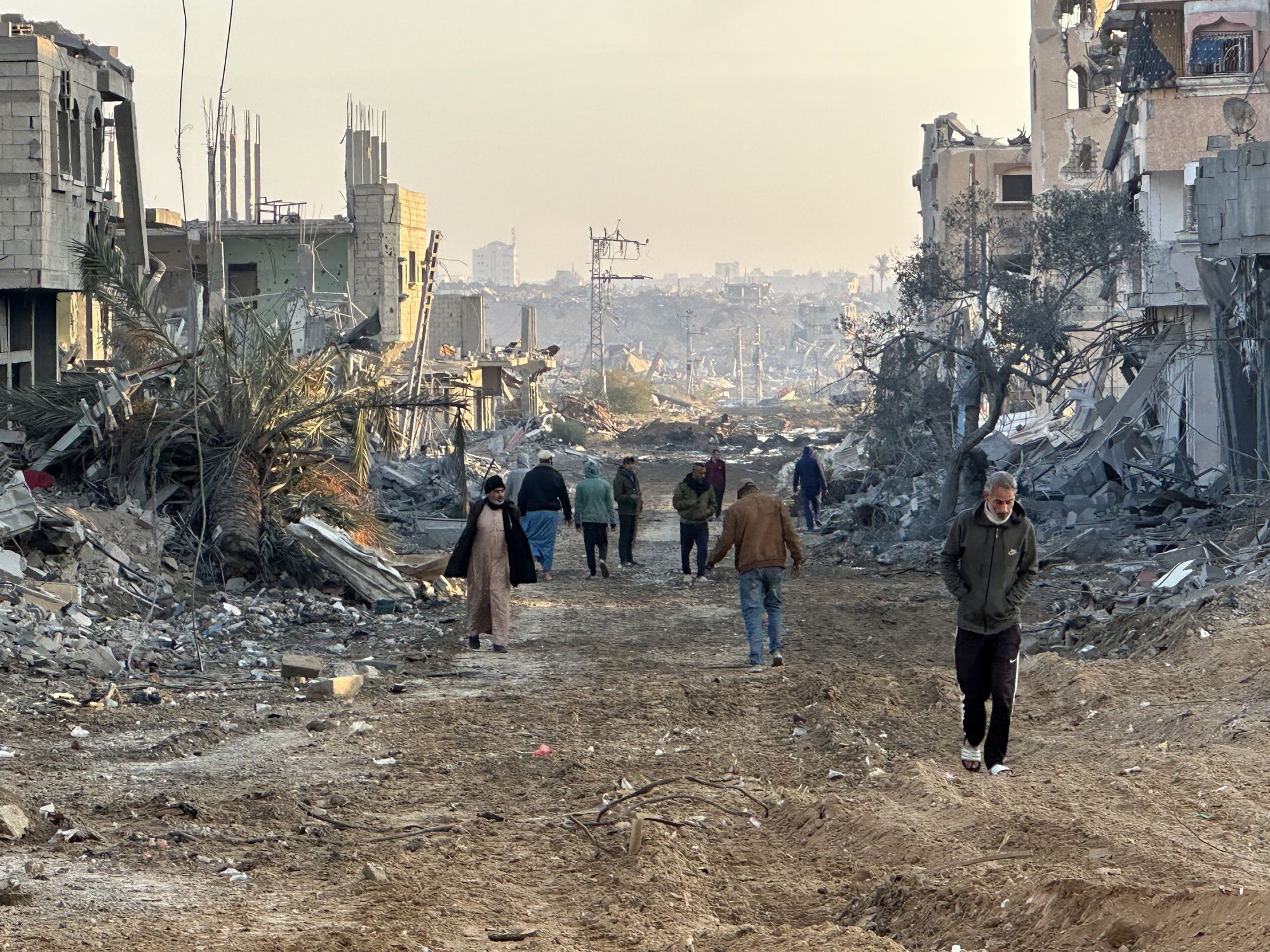 Destroyed homes and streets in the Nuseirat refugee camp in the Gaza Strip.