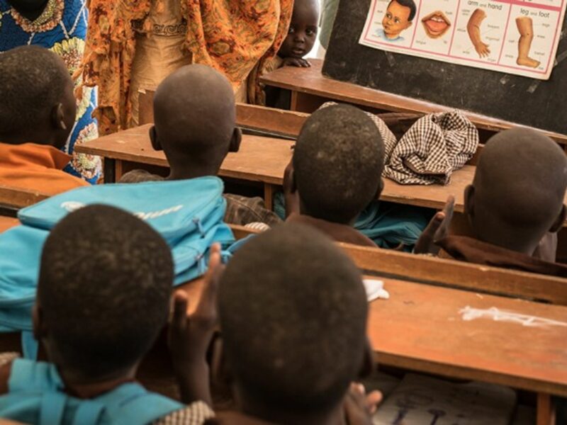 Detail of a classroom photograph in a displaced persons camp in Nigeria.