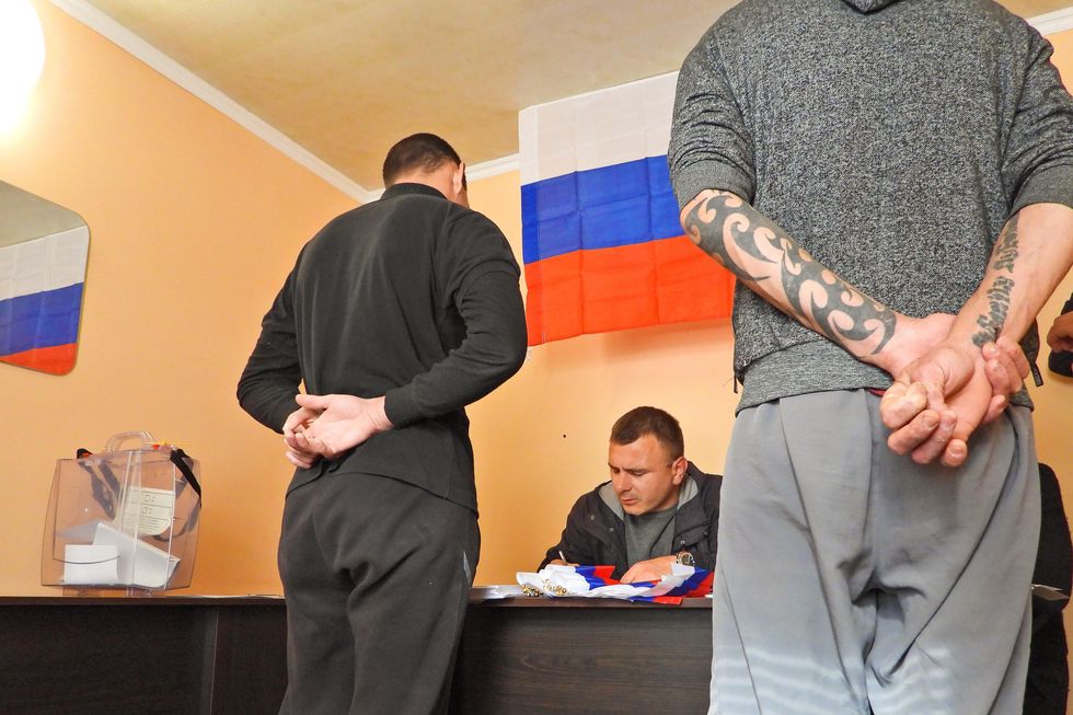 Detainees vote in a Kherson Region referendum on joining Russia