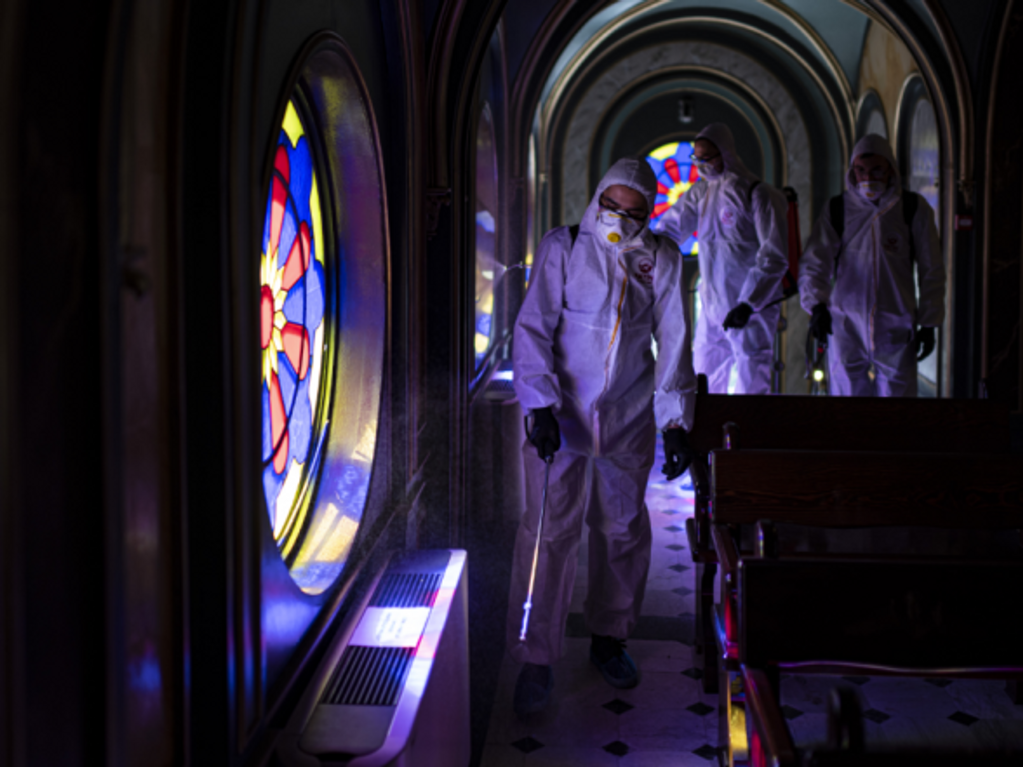 Disinfecting an Armenian church in Istanbul, Turkey