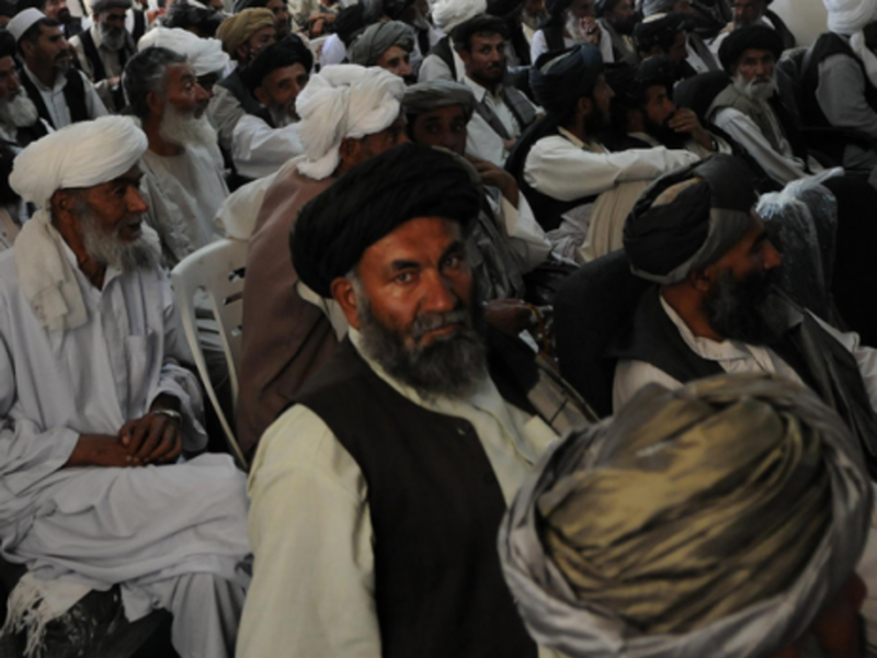 District elders in Zabul village discuss reintegrating local Taliban