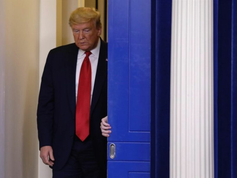 Donald Trump arriving at press briefing on COVID-19 pandemic