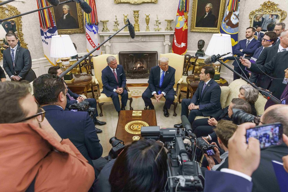 Donald Trump hosts a meeting with the King of Jordan, Abdullah II Ibn Al-Hussein, at the White House on February 11, 2025.