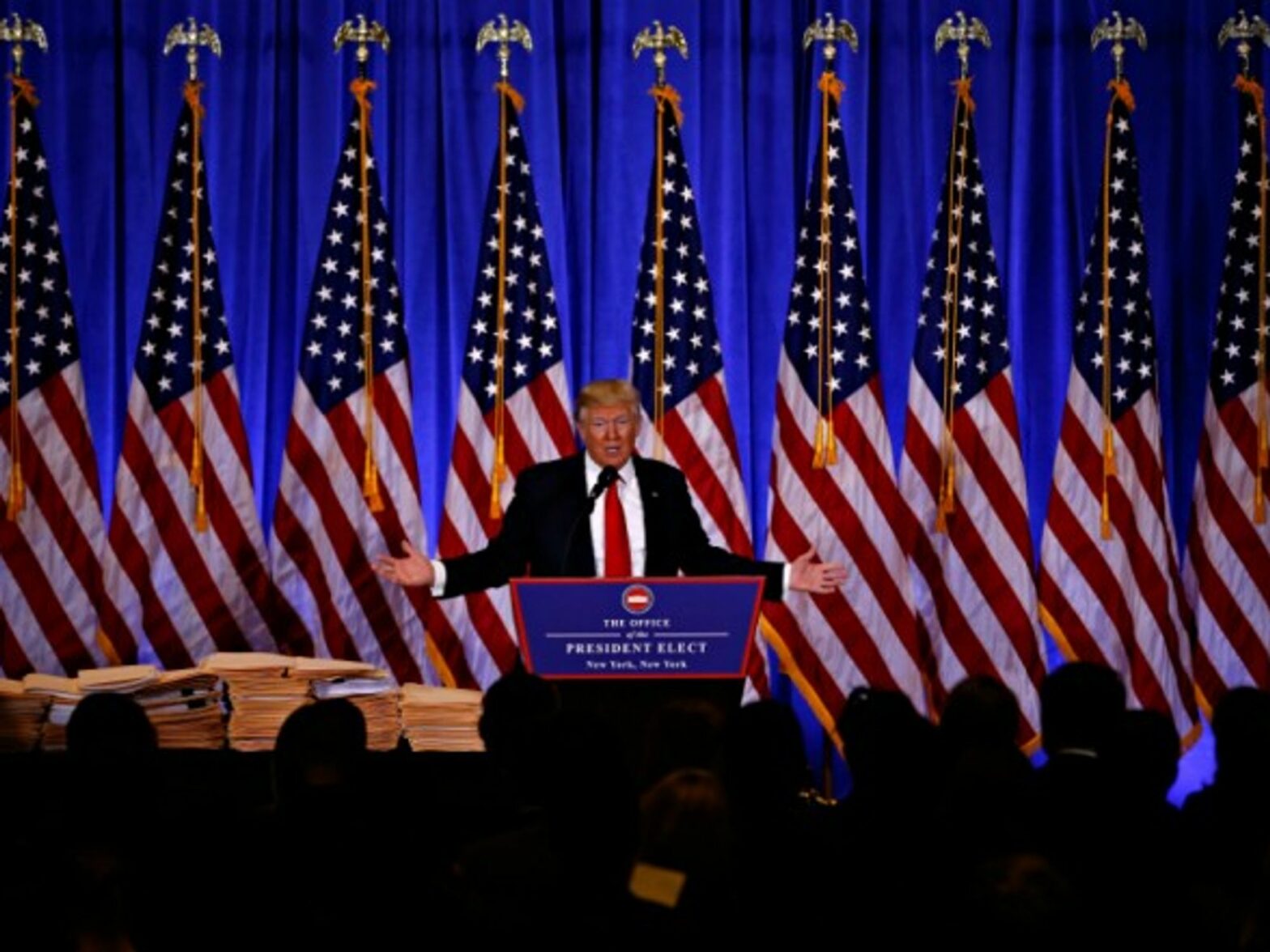 Donald Trump speaking at Jan. 11 press conference in NYC