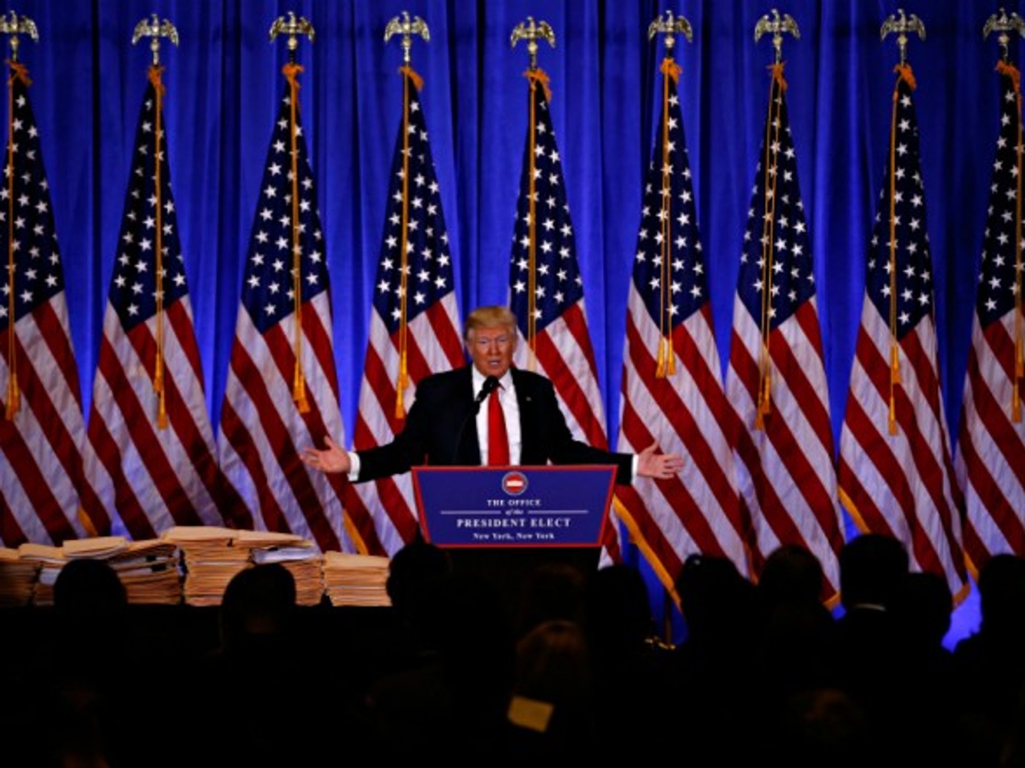 Donald Trump speaking at Jan. 11 press conference in NYC