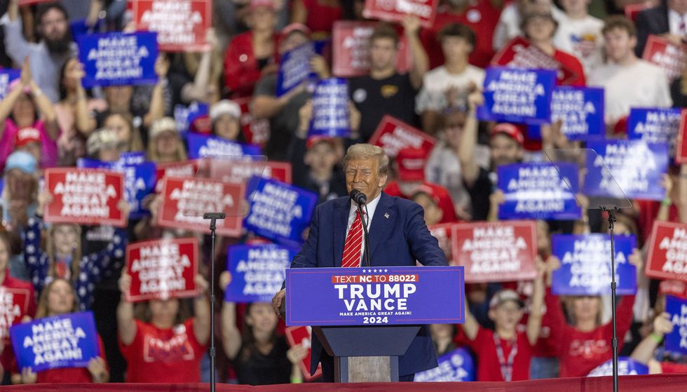 Donald Trump speaks during a campaign rally in Rocky Mount, North Carolina, on Wednesday, Oct. 30, 2024.