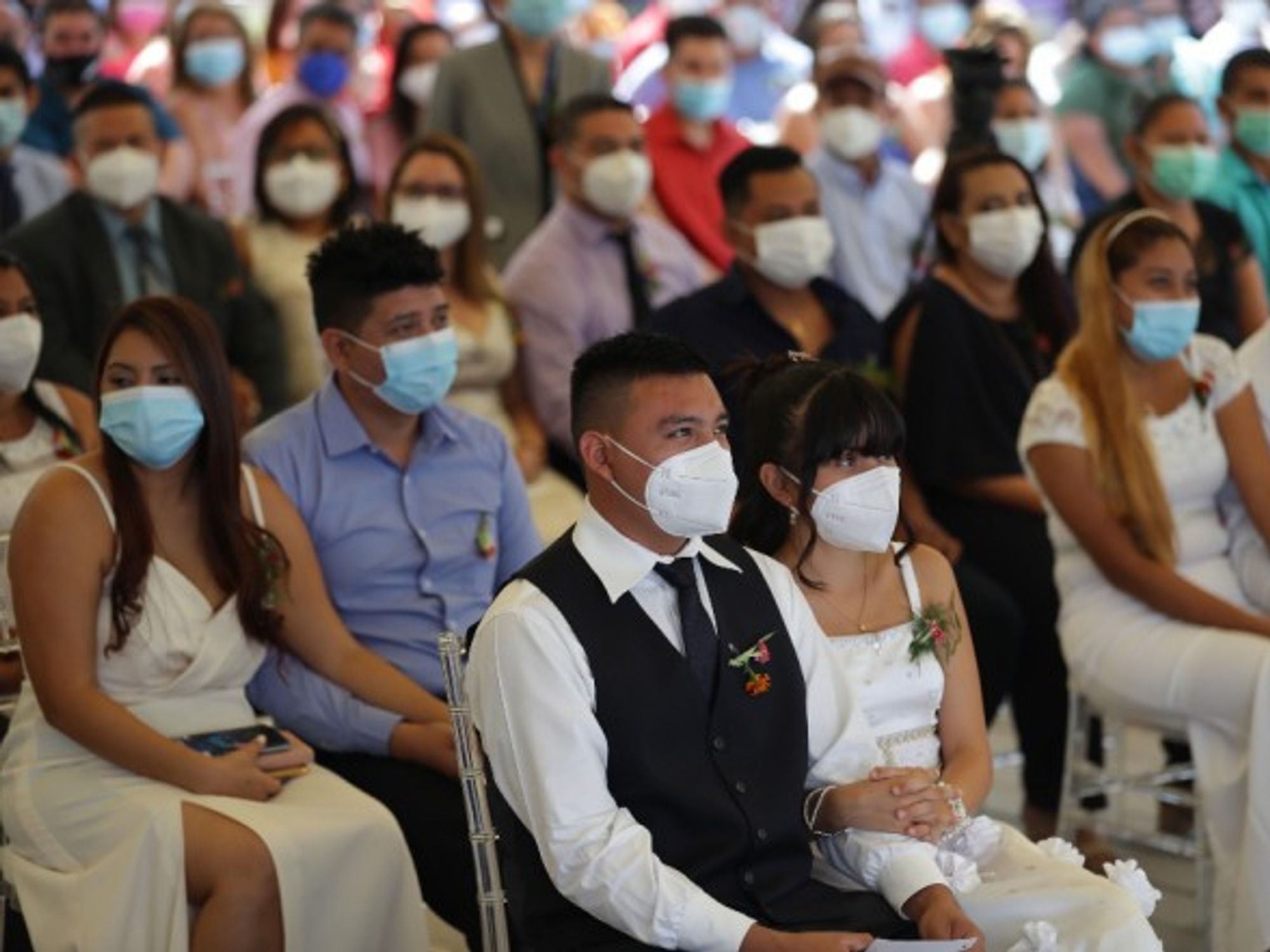 Dozens of couples participate in a collective wedding in San Salvador, El Salvador, on Valentine’s Day