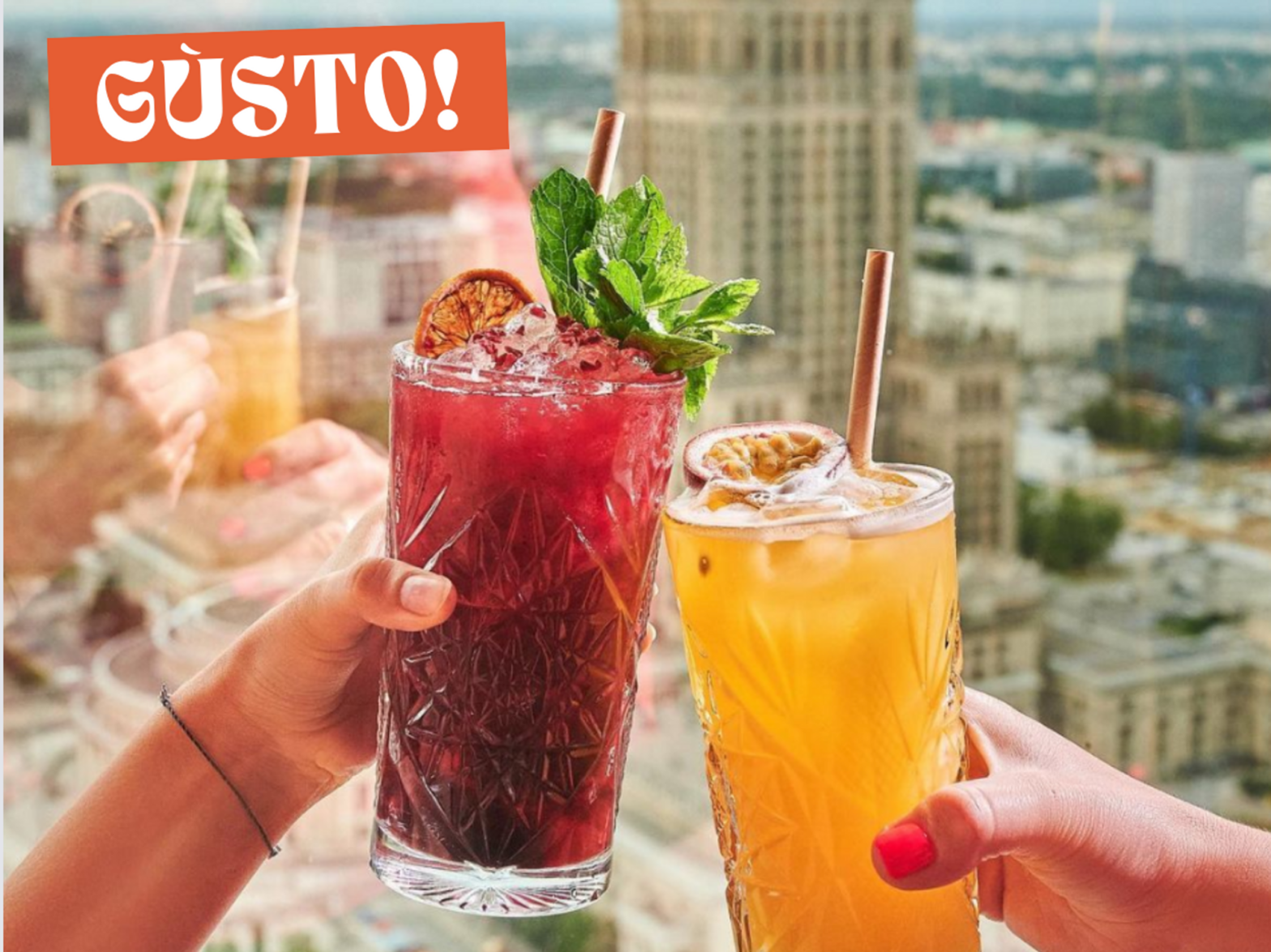 Drinks at Panorama, in front of the famous Palace of Culture and Science in Warsaw.