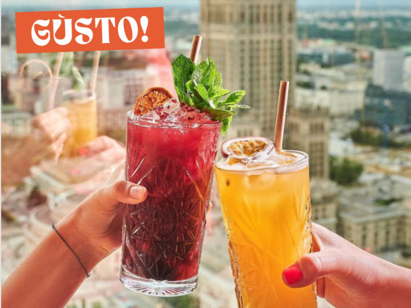 Drinks at Panorama, in front of the famous Palace of Culture and Science in Warsaw.