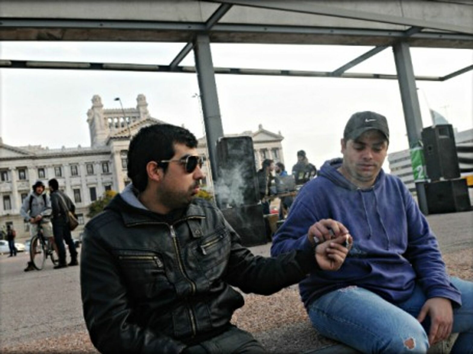 Dude! Smoking marijuana in front of Parliament in Montevideo