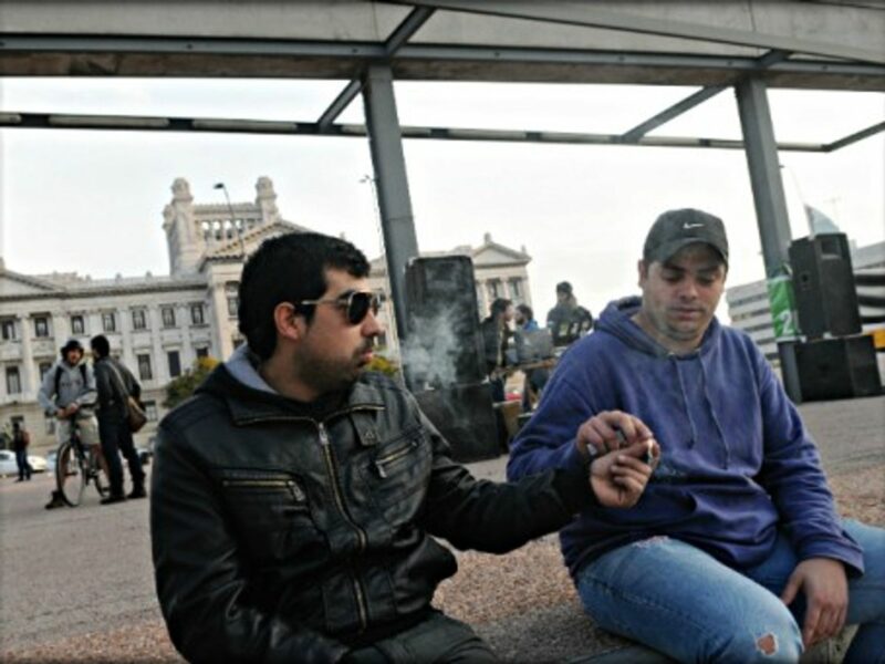 Dude! Smoking marijuana in front of Parliament in Montevideo