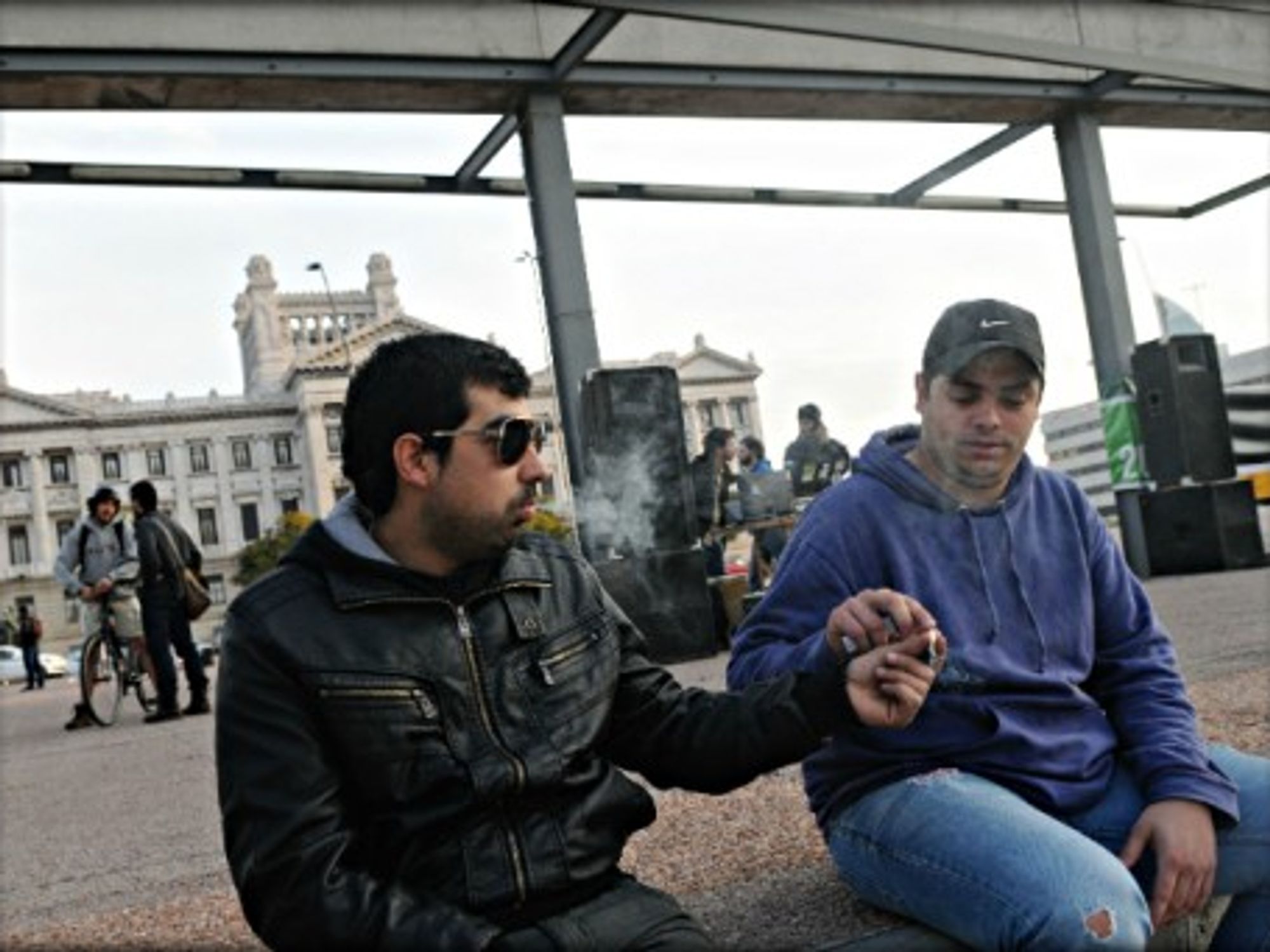 Dude! Smoking marijuana in front of Parliament in Montevideo