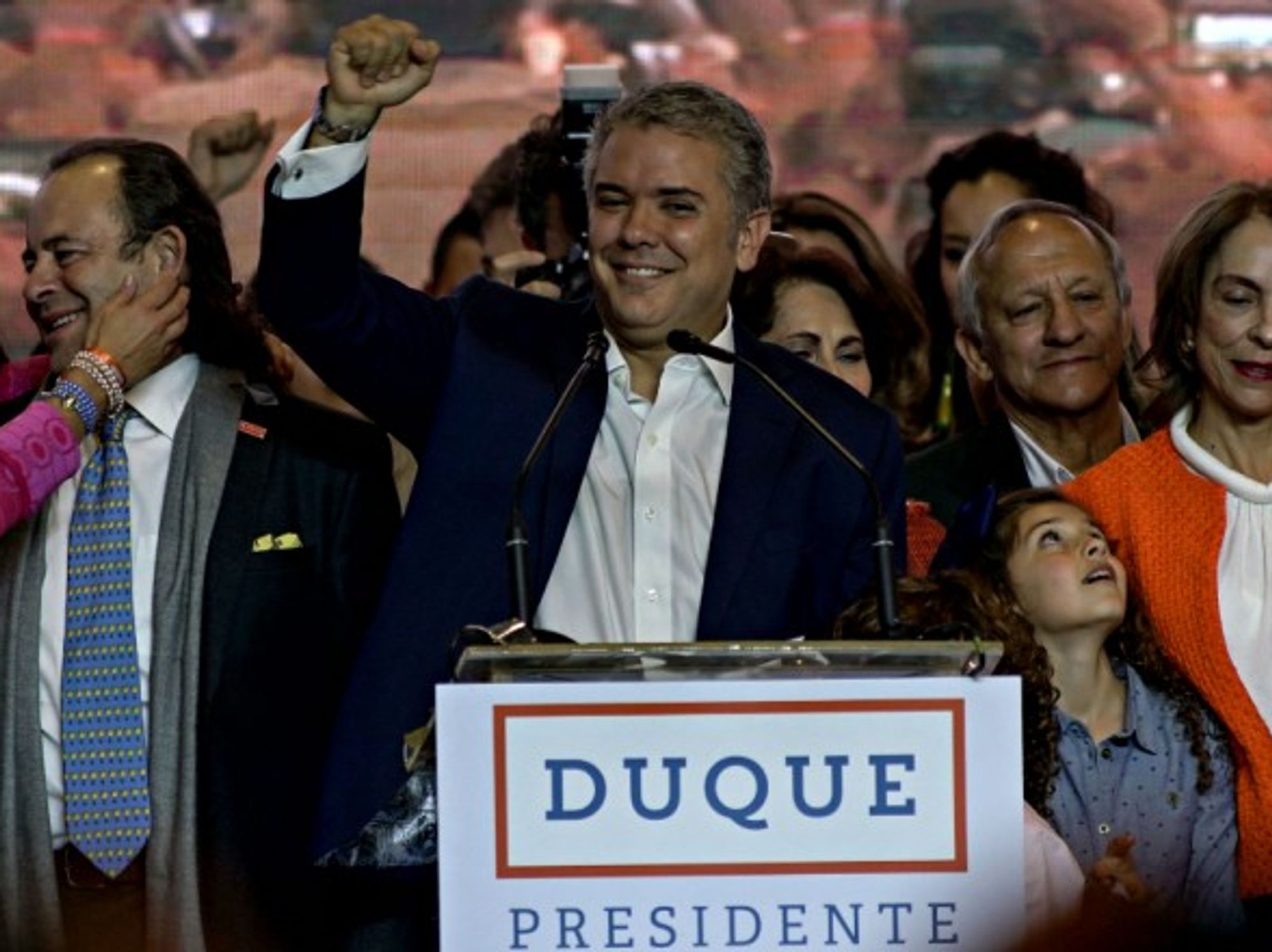Duque upon arrival at his campaign headquarters in Bogota on June 17
