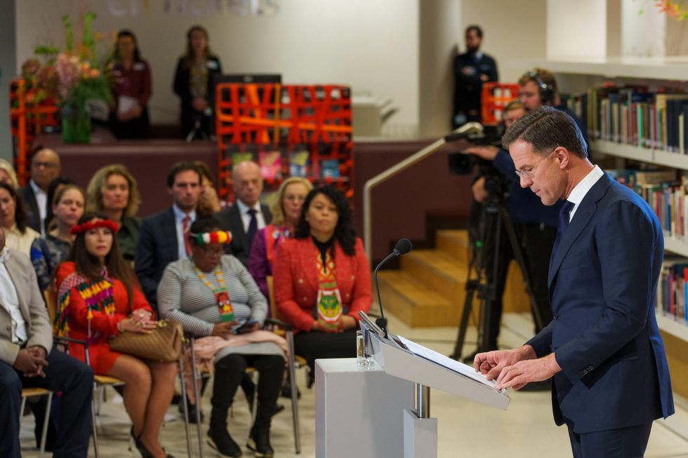 Dutch Prime Minster Mark Rutte apologizing for the past actions of the Dutch State: to enslaved people in the past