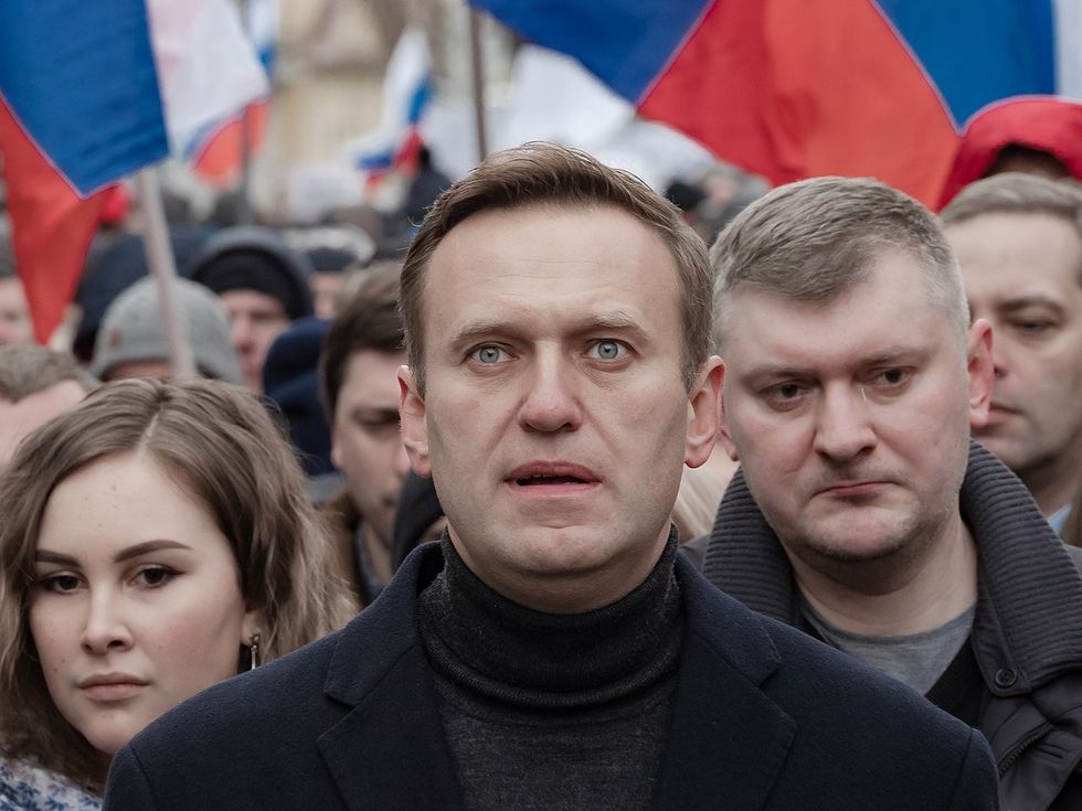 ​ Photo of Alexei Navalny on a march in memory of politician Boris Nemtsov in 2020.