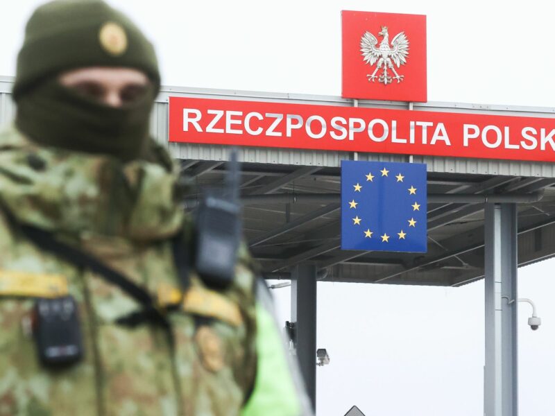 ​A border guard is seen at the Bruzgi checkpoint on the Belarusian-Polish border, October 29, 2024.