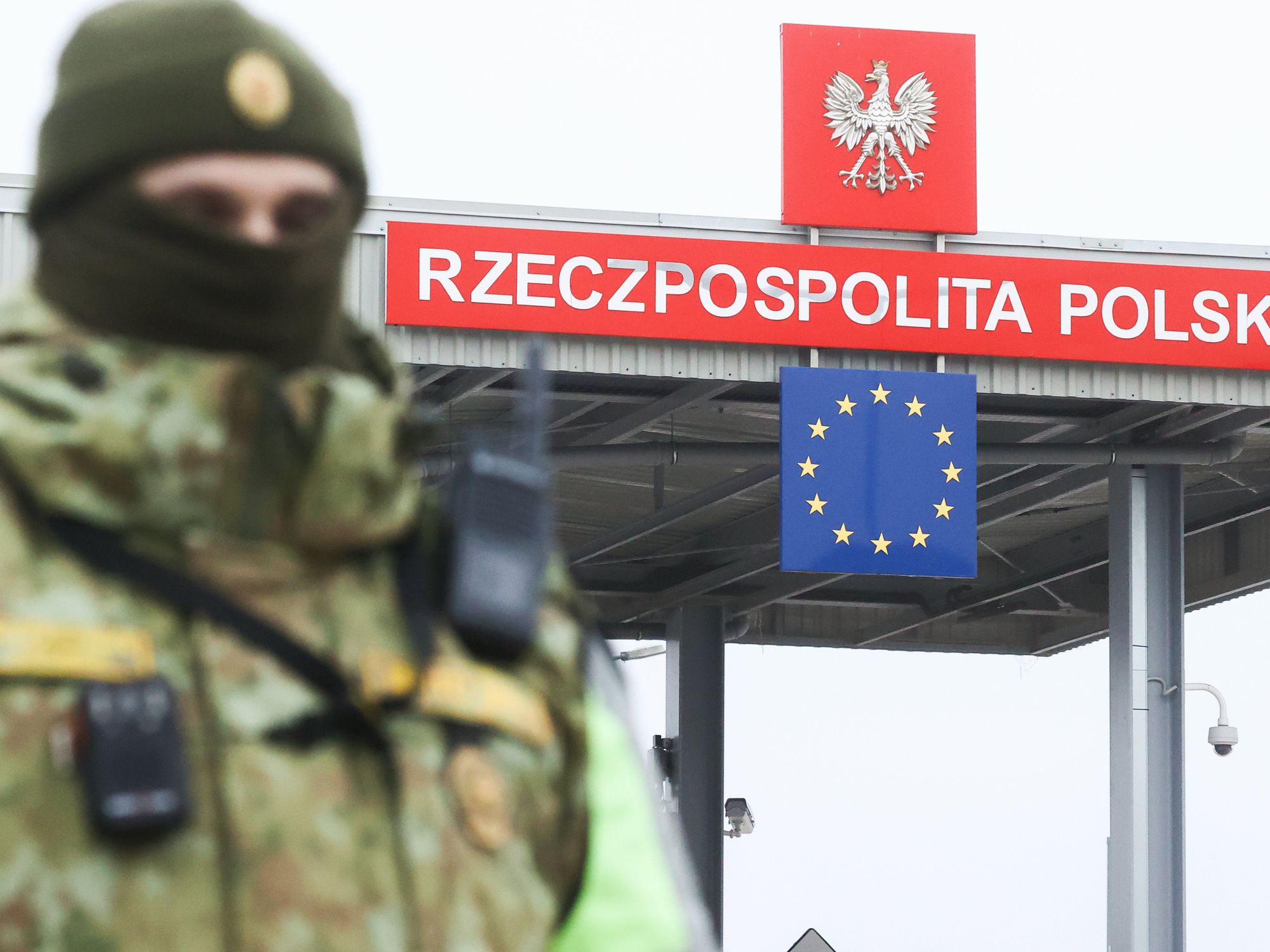 ​A border guard is seen at the Bruzgi checkpoint on the Belarusian-Polish border, October 29, 2024.