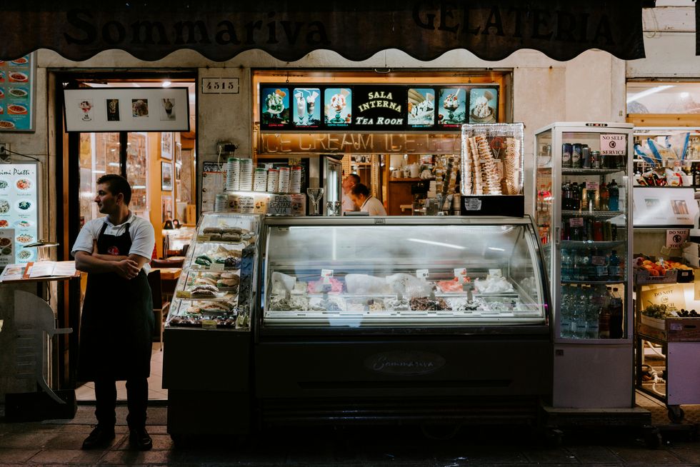 ​A "gelateria," a shop that sells Italian-style ice cream, in Venice.