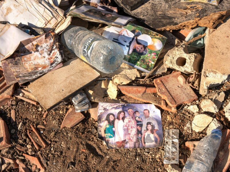 ​A picture of a family lies in the rubble of a building destroyed by Israeli missiles in the town of Saida, Lebanon, where 45 people were killed and 70 others wounded, October 4, 2024.