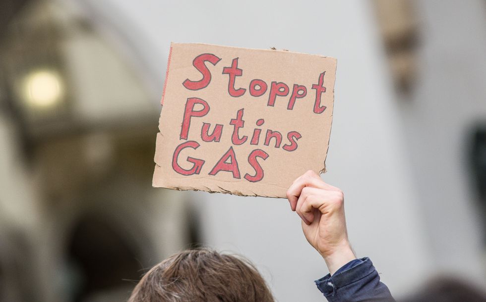 ​A protester Munich, Germany calling, in 2022, to decouple Europe from Russian gas.