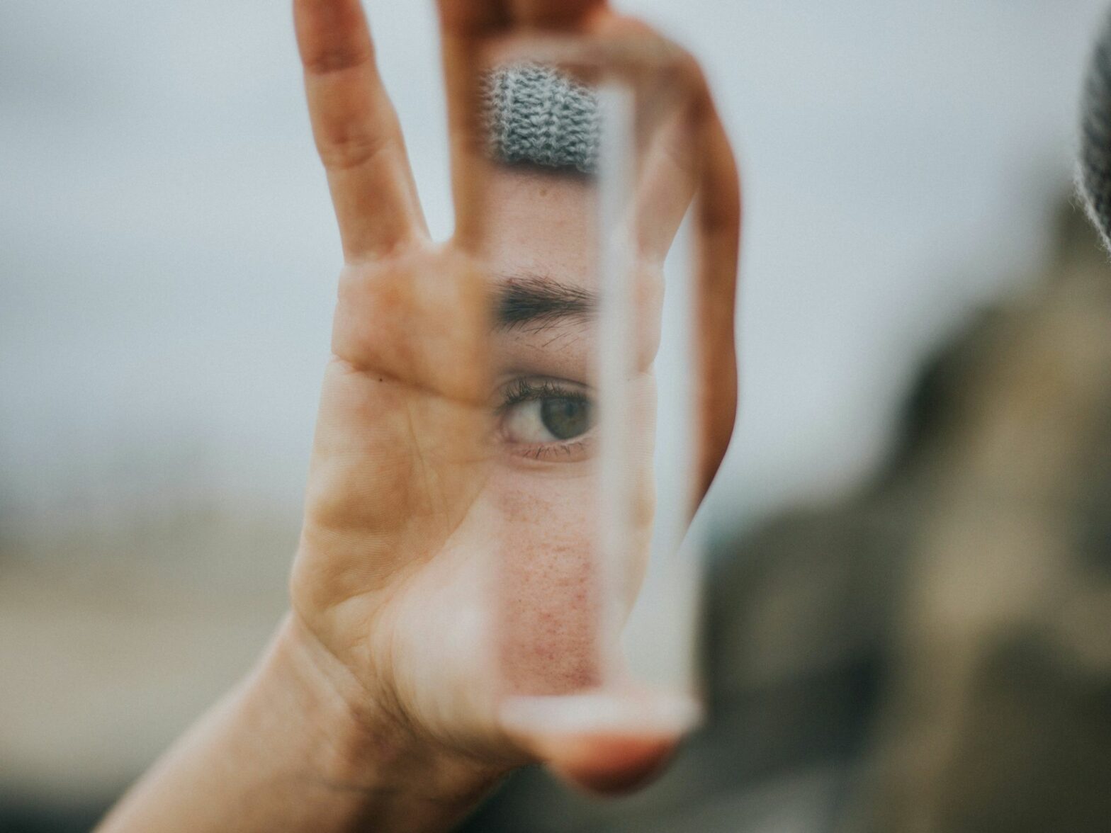 ​A reflection of oneself in a mirror.