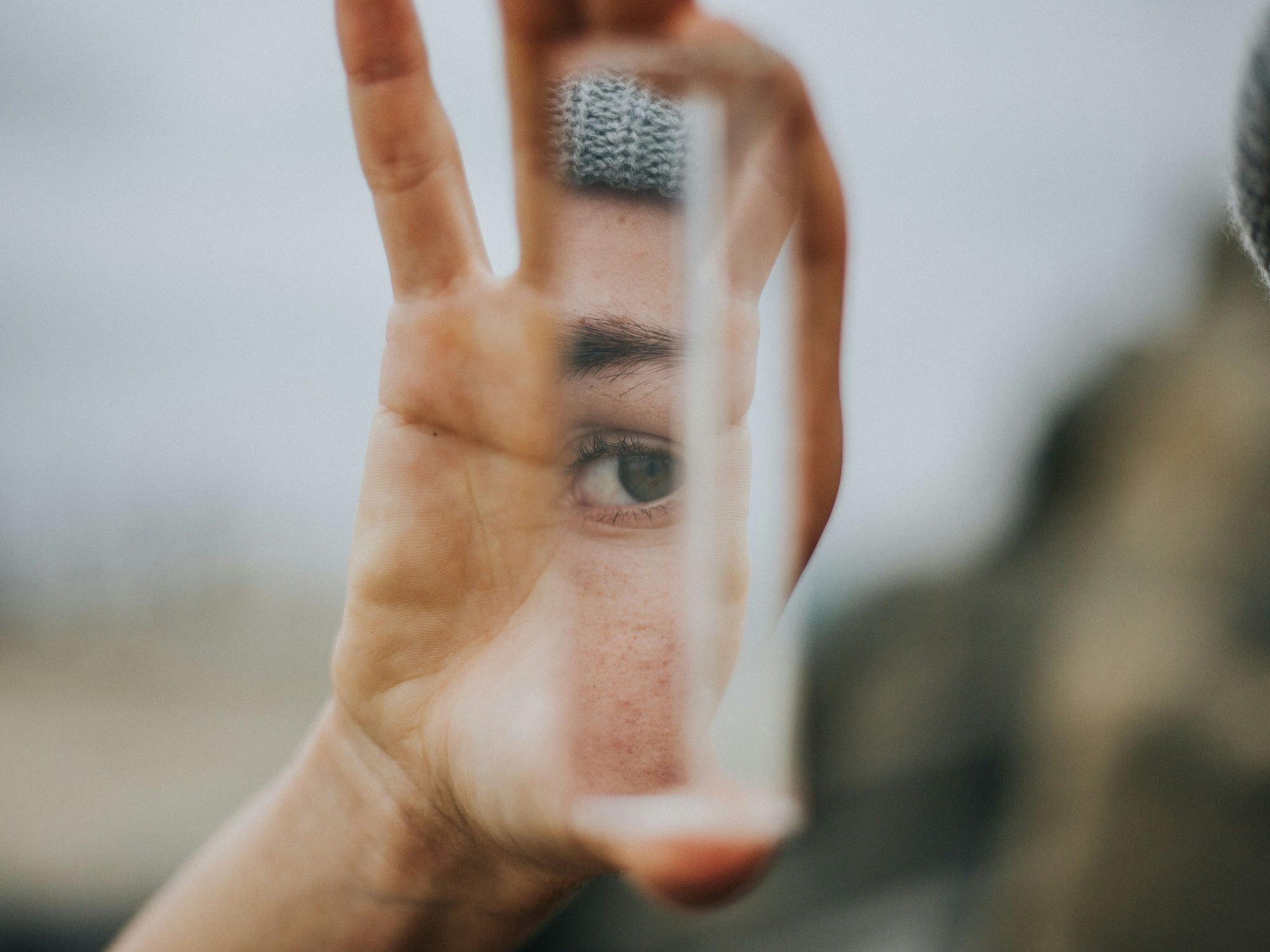 ​A reflection of oneself in a mirror.