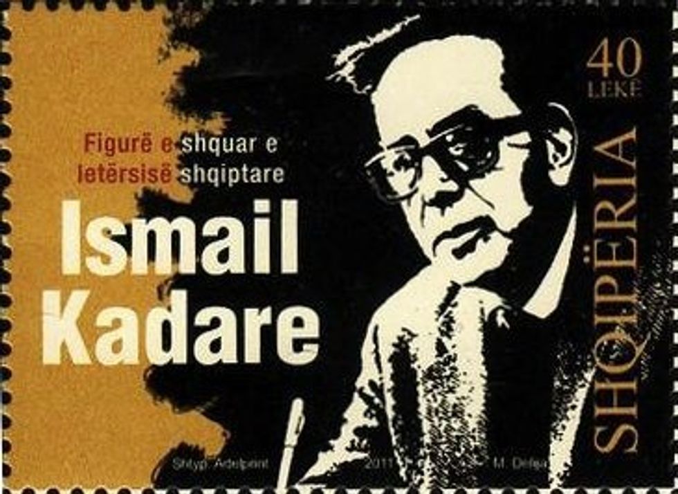​A stamp of Ismail Kadare honoring his legacy.