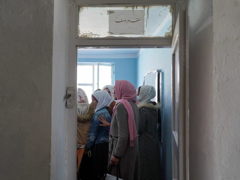 ​A teacher gives a literature lesson at a secondary school for girls in Bamyan, Afghanistan, Nov. 8, 2021.