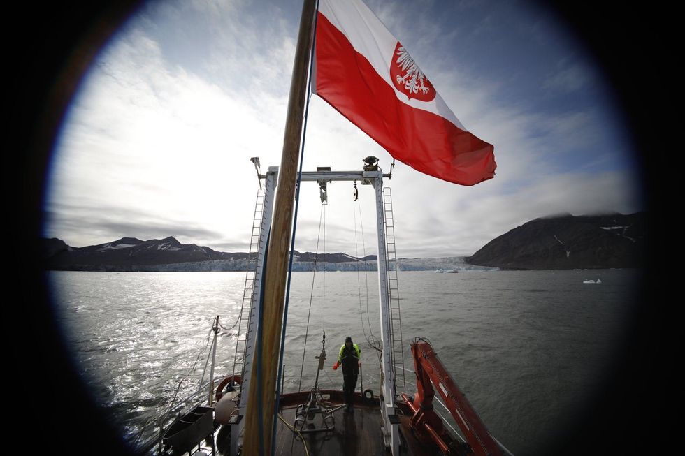 ​A view on Longyearbyen, Svalbard, from the RV Oceania.