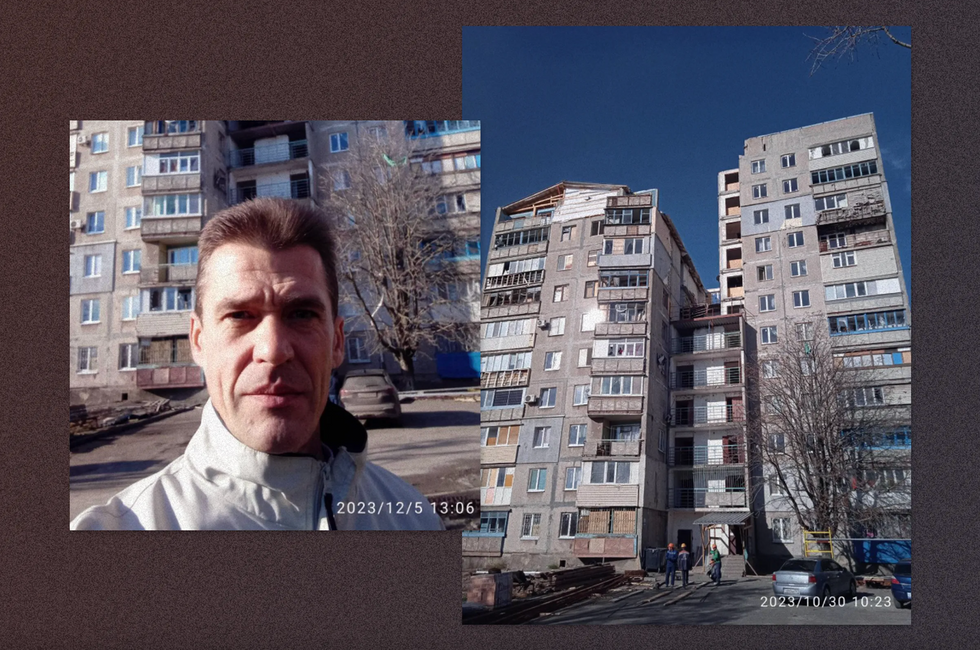 ​Andrey Zonder and house number 66 on Morsky (Komsomolsky) Boulevard in Mariupol