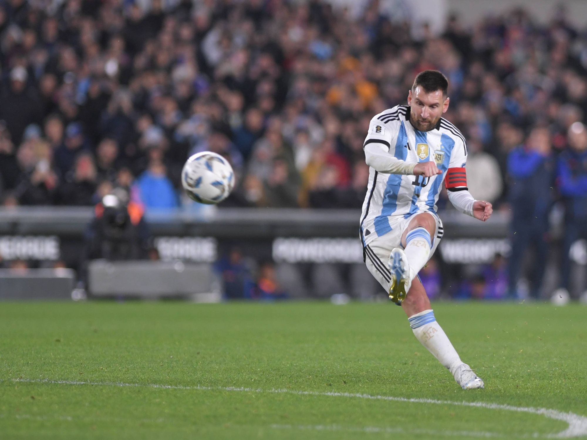 ​Argentine soccer superstar Lionel Messi during a match against Ecuador.