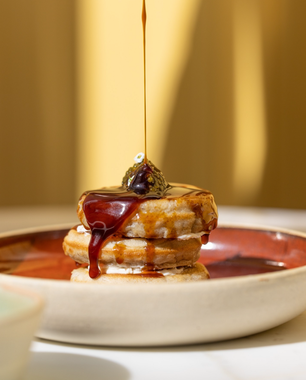 ​Banana pancakes and smoked caviar.