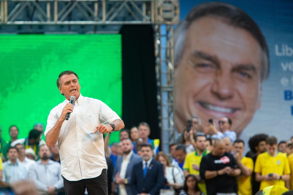 ​Brazilian President Jair Bolsonaro speaks at a rally ahead of elections on Oct. 2.