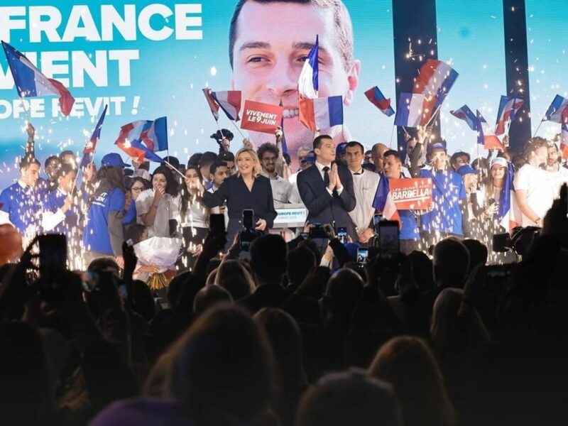 ​Celebration on the election victory from the far-right party National Rally.