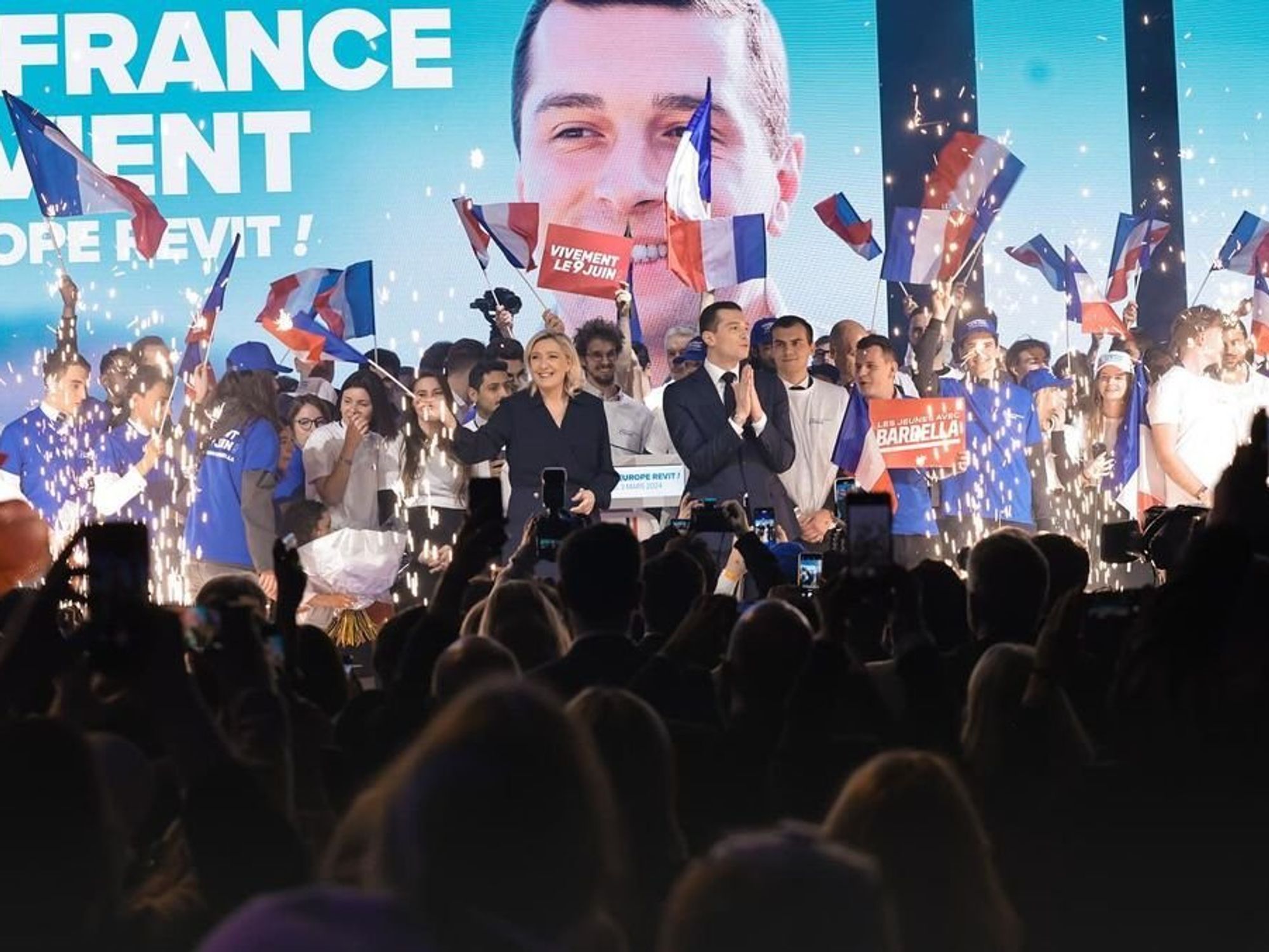 ​Celebration on the election victory from the far-right party National Rally.