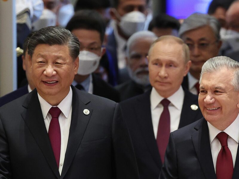 ​China's President Xi Jinping, Uzbekistan's President Shavkat Mirziyoyev and Russia's President Vladimir Putin for the 22nd Summit of the SCO