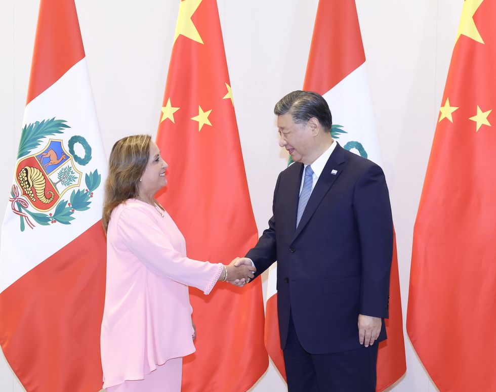 ​Chinese President Xi Jinping meets with Peruvian President Dina Boluarte in San Francisco for APEC 2023.