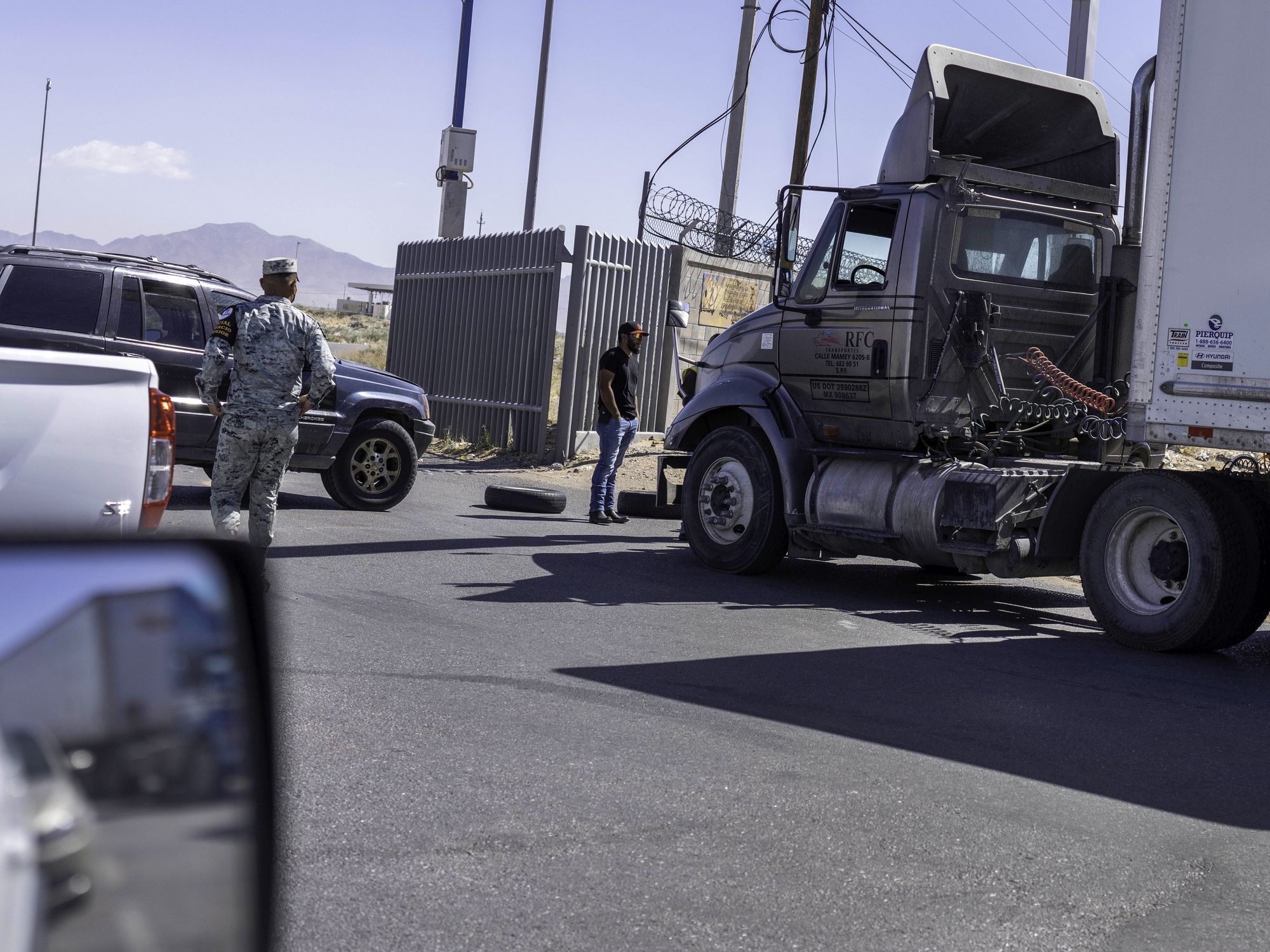 ​Commercial truck drivers waiting at the New Mexico border.