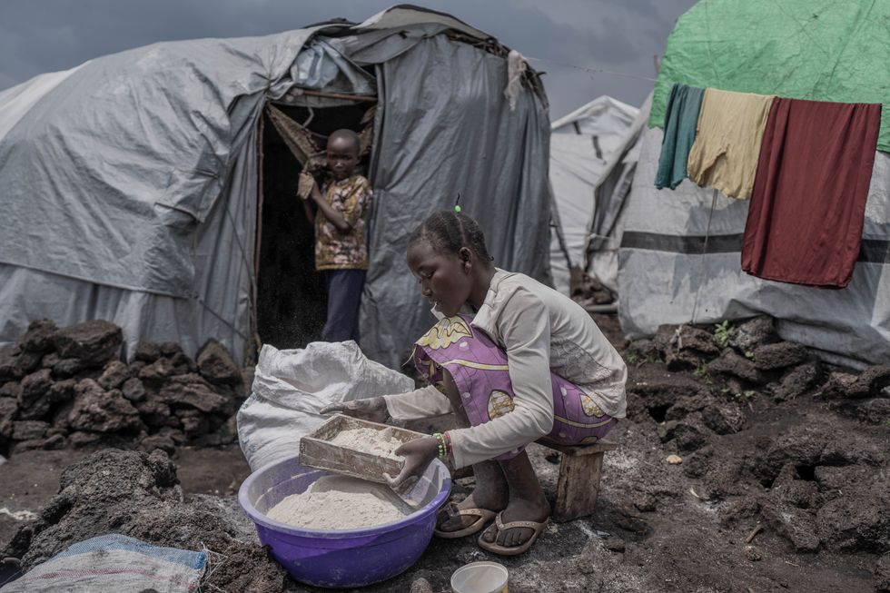 ​Displaced children are seen in a refugee camp on the outskirts of Goma, North Kivu province, Democratic Republic of the Congo. Escalating violence in eastern Democratic Republic of the Congo (DRC) has forced at least about 78,000 children to flee their homes.