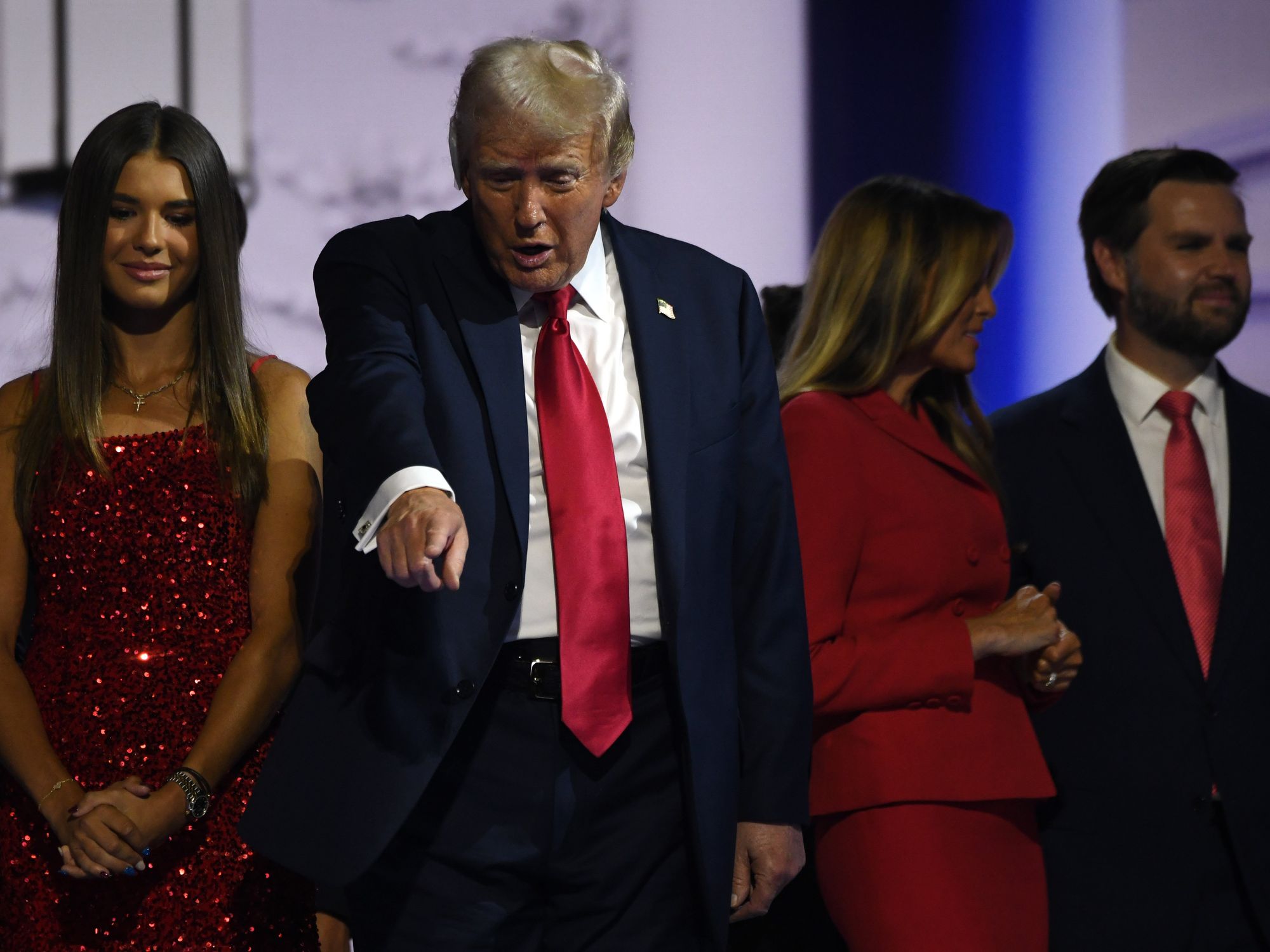 ​Donald Trump accepts the nomination for President at the Fiserv Forum during the Republican National Convention in Milwaukee.