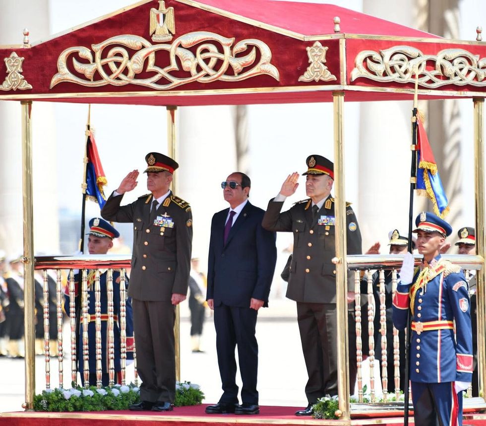 ​Egyptian President Abdel Fattah El-Sisi places a wreath at the memorial, and raises the Egyptian flag from People's Square in the New Administrative Capital, Egypt, April 2, 2024.